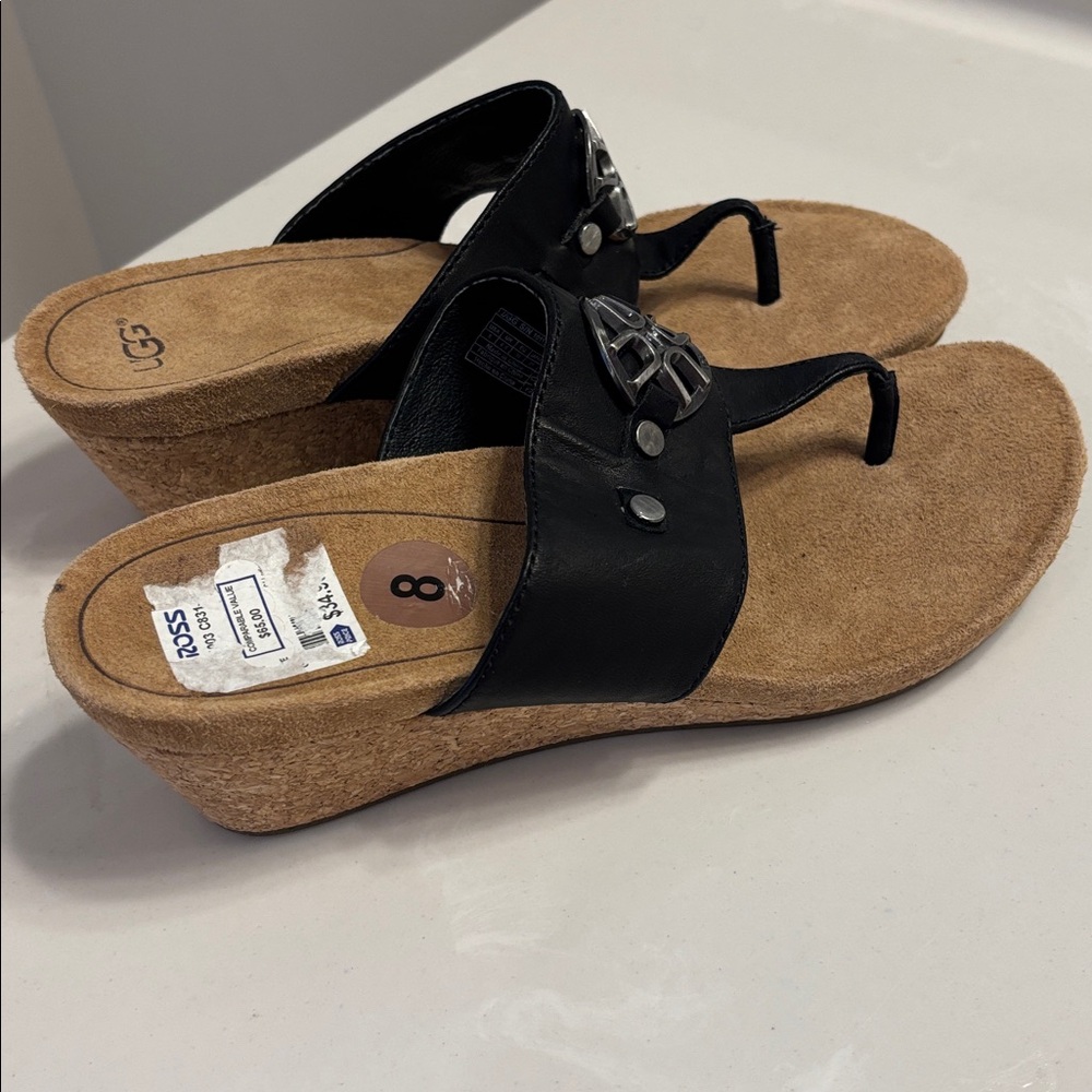UGG Women's Black Suede Thong Sandal - Picture 3 of 4